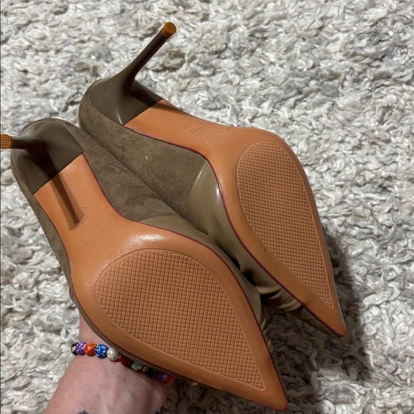 Women Taupe Mixed Media Knotted Pointed Toe Stiletto Pumps Size 37/  7 - Picture 4 of 8